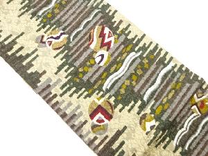 ふくれ織毬に横段模様全通洒落袋帯